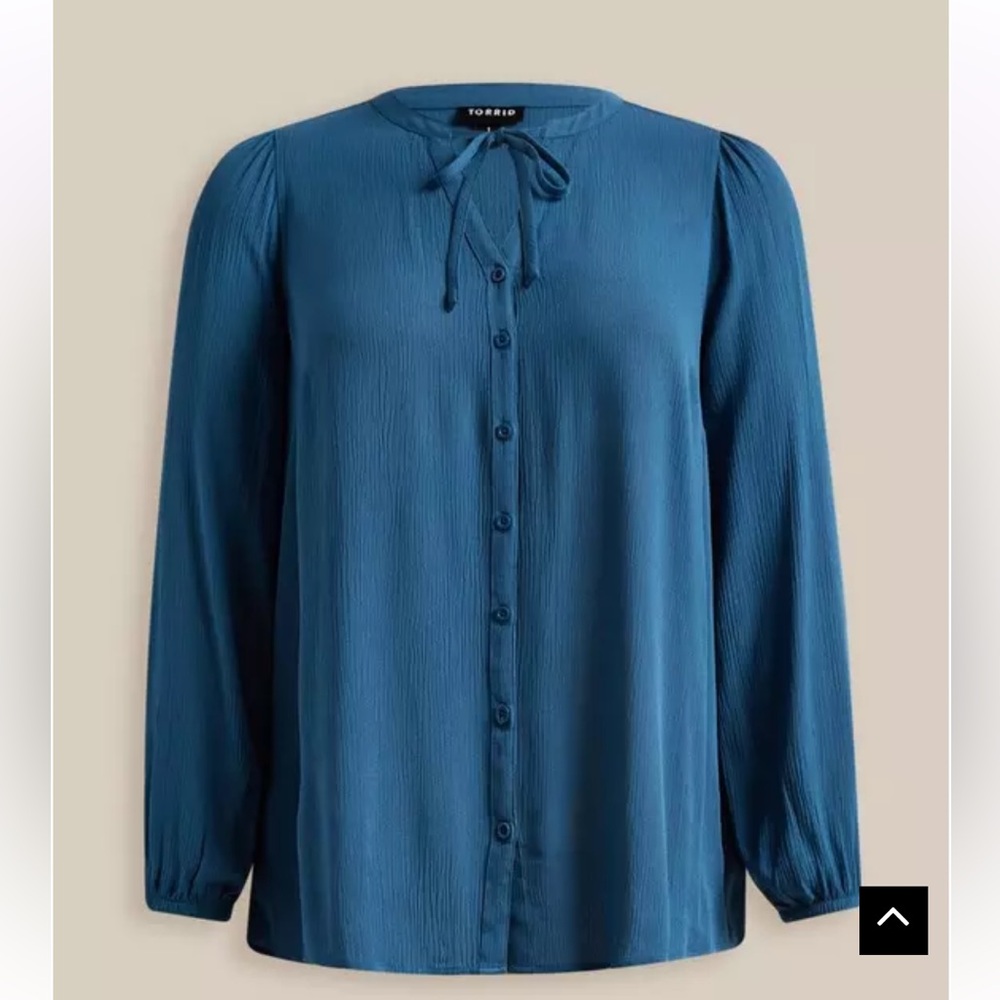 Torrid Blue Button-Front Peasant Blouse - Picture 3 of 5